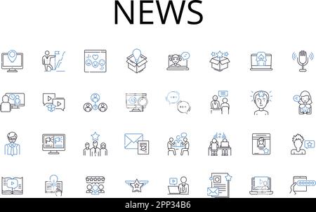 News line icons collection. Information, Intelligence, Update, Bulletin, Report, Account, Notice vector and linear illustration. Announcement Stock Vector