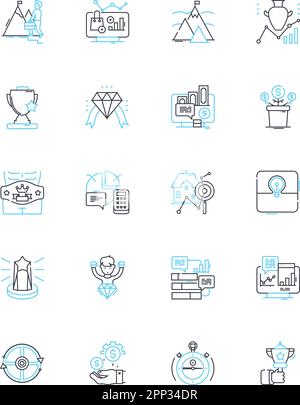 Product design linear icons set. Aesthetics, Ergonomics, Innovation, Functionality, Prototyping, Sketching, Form line vector and concept signs Stock Vector