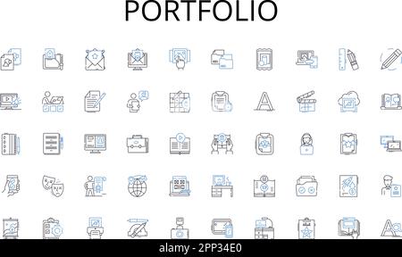 Portfolio line icons collection. Modern, Innovative, Advanced, Evolving, Cutting-edge, Progressive, Intelligent vector and linear illustration. Data Stock Vector
