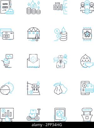 Retail platforms linear icons set. E-commerce, Bricks-and-clicks, Omnichannel, Marketplace, Retailtainment, Integration, POS line vector and concept Stock Vector