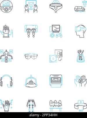 Robotics technology linear icons set. Automation, Robotics, Artificial Intelligence, Cyborgs, Humanoids, Mechanics, Mechatronics line vector and Stock Vector