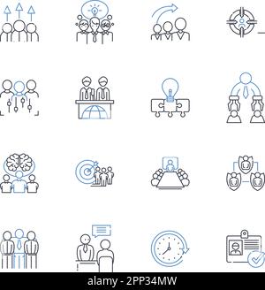Owner meetup line icons collection. Nerking, Collaboration, Entrepreneurship, Strategy, Marketing, Resources, Insight vector and linear illustration Stock Vector