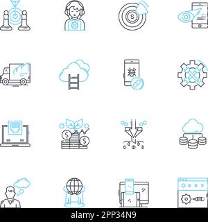 Email marketing linear icons set. Newsletter, Campaign, Subscriber, List, Automation, Conversion, Database line vector and concept signs. Open rate Stock Vector