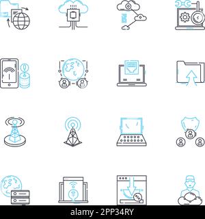 Artificial concept linear icons set. Artificial intelligence, Automation, Robotics, Synthetic, Virtual, Machine learning, Algorithm line vector and Stock Vector