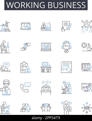 Working business line icons collection. Running company, Busy office, Operational enterprise, Functioning corporation, Productive workplace Stock Vector