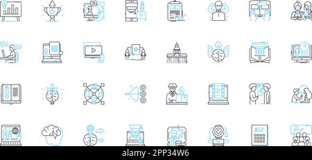 Online schooling linear icons set. Distance, Virtual, Education, Learning, E-learning, Digital, Remote line vector and concept signs. Web-based,Cyber Stock Vector