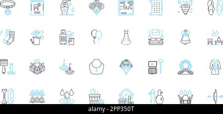 Affix linear icons set. Prefix, Suffix, Root, Derivative, Inflection ...
