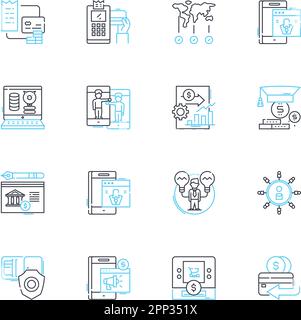 Cyber payment linear icons set. Bitcoin, Cryptocurrency, E-commerce, Online banking, PayPal, Digital wallet, Blockchain line vector and concept signs Stock Vector