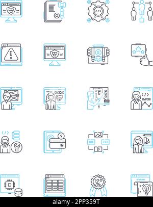 Software engineering linear icons set. Development, Programming, Testing, Debugging, Designing, Architecture, Agile line vector and concept signs Stock Vector