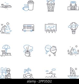 Restful relaxation line icons collection. Calmness, Tranquility, Serenity, Peacefulness, Rejuvenation, Zen, Bliss vector and linear illustration Stock Vector