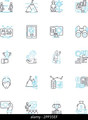 Economic sector linear icons set. Finance, Agriculture, Manufacturing, Energy, Retail, Construction, Services line vector and concept signs Stock Vector