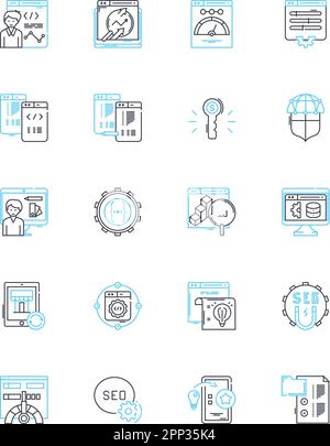 Email design linear icons set. Typography, Layout, Graphics, Branding, Template, Responsive, Mobile-friendly line vector and concept signs. Call-to Stock Vector