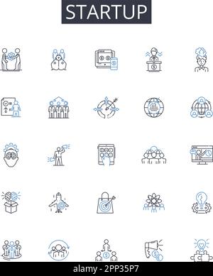 Startup line icons collection. New venture, Emerging business, Fresh company, Nascent enterprise, Prospective firm, Novel start-up, Original company Stock Vector