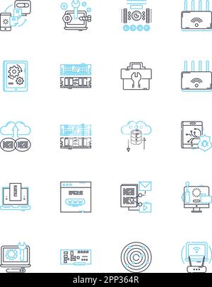 Automated tools linear icons set. Robotics, Machine, Technology, Efficiency, Innovation, Precision, Innovation line vector and concept signs Stock Vector