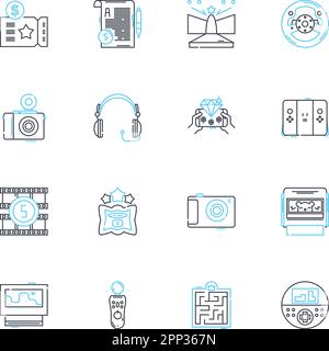 Web development agency linear icons set. Web design, Coding, Programming, HTML, CSS, JavaScript, React line vector and concept signs. Angular Stock Vector