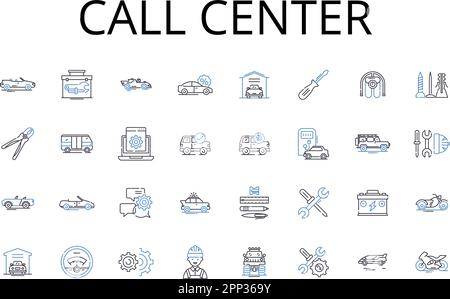 Call center line icons collection. Help desk, Support team, Customer service, Sales team, Marketing team, Tech support, Customer care vector and Stock Vector