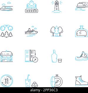 Bike rides linear icons set. Adventure, Scenery, Thrill, Freedom ...