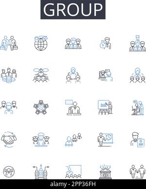 Group line icons collection. Pair, Crowd, Team, Class, Bunch, Company, Squad vector and linear illustration. Gang,Posse,Assembly outline signs set Stock Vector