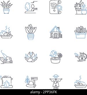 Carpet mill line icons collection. Textile, Spinning, Loom, Knitting, Dyeing, Weaving, Tufting vector and linear illustration. Pile,Yarn,Warp outline Stock Vector