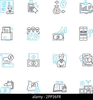 Equity trading linear icons set. Stocks, Trading, Market, Investments, Portfolio, Assets, Risk line vector and concept signs. Return,Bull,Bear outline Stock Vector