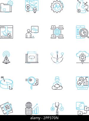 Data mining linear icons set. Association, Clustering, Correlation, Classification, Extraction, Integration, Visualization line vector and concept Stock Vector