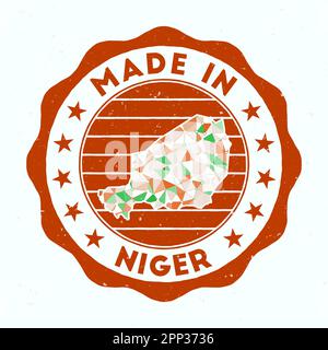 Made in Niger. Country round stamp. Seal of Niger with border shape. Vintage badge with circular text and stars. Vector illustration. Stock Vector