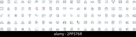 Society communication line icons collection. Connection, Dialogue, Interaction, Collaboration, Exchange, Expression, Integration vector and linear Stock Vector
