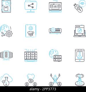 Artificial computing linear icons set. Automation, Robotics, Machine-learning, Big data, Cloud computing, Algorithms, Intelligence line vector and Stock Vector