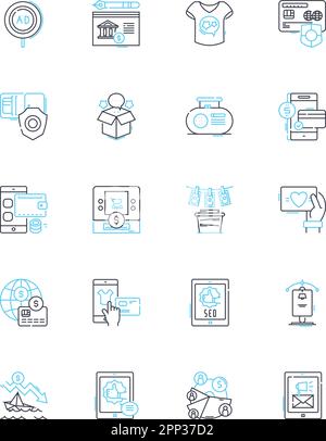 Retail therapy linear icons set. Shopping, Therapy, Happiness, Relaxation, Satisfaction, Comfort, Recreation line vector and concept signs. Fun,Relief Stock Vector