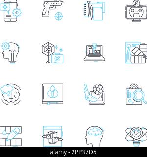 Cultural entrepreneurship linear icons set. Creativity, Innovation, Adaptability, Risk-taking, Diversity, Cultural diversity, Collaboration line Stock Vector