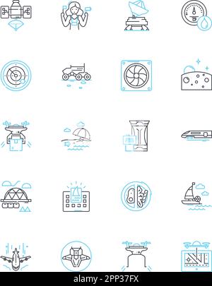 Load management linear icons set. Optimization, Efficiency, Demand, Power, Control, Distribution, Grid line vector and concept signs. Renewable,Energy Stock Vector