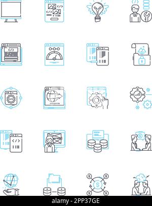 Financial management linear icons set. Budgeting, Savings, Investments, Taxation, Forecasting, Accounting, Auditing line vector and concept signs Stock Vector