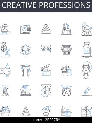 Creative professions line icons collection. Fashion industry, Media careers, Artistic jobs, Innovative fields, Inventive vocations, Visionary Stock Vector