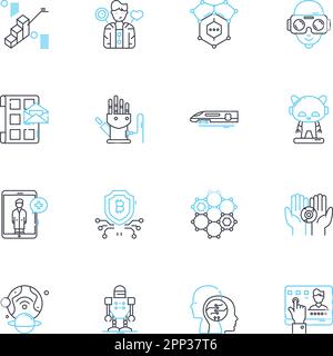 Modern Industry linear icons set. Automation, Efficiency, Innovation, Globalization, Sustainability, Digitization, Robotics line vector and concept Stock Vector