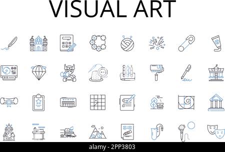 visual art line icons collection. Fine craft, Auditory arts, Performing arts, Concrete poetry, Luxury fashion, Graphic design, Textile art vector and Stock Vector