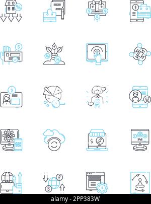 Financial Planning linear icons set. Budgeting, Savings, Investments, Retirement, Insurance, Estate, Taxation line vector and concept signs. Wealth Stock Vector