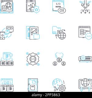 Internet security linear icons set. Firewall, Encryption, Malware, Phishing, Spam, Antivirus, Identity line vector and concept signs. Password,Hackers Stock Vector