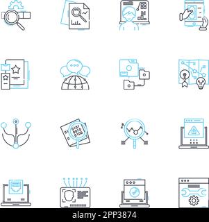 Market forecasting linear icons set. Prediction, Analysis, Trend, Estimate, Projection, Forecast, Analytics line vector and concept signs. Futuristic Stock Vector