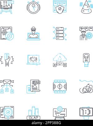 Report generation linear icons set. Analytics, Automation, Business, Data, Dashboards, Document, Excel line vector and concept signs. Filtering Stock Vector