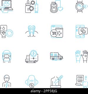 Oral healthcare linear icons set. Cavities, Plaque, Gingivitis, Halitosis, Tartar, Fluoride, Flossing line vector and concept signs. Brushing Stock Vector