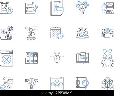 Methodology plan line icons collection. Framework, Procedure, Strategy, Approach, Blueprint, System, Model vector and linear illustration. Design Stock Vector