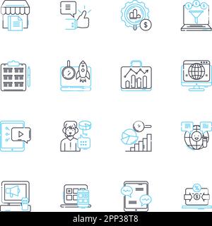 Content campaign linear icons set. Strategy, Messaging, Promotion, Engagement, Storytelling, Creativity, Copywriting line vector and concept signs Stock Vector