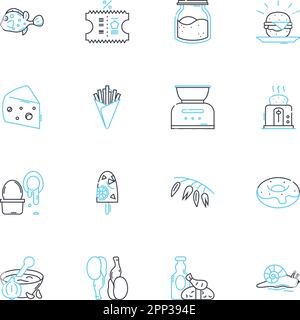 Cookware linear icons set. Skillet, Pan, Pot, Dutch oven, Wok, Roaster, Griddle line vector and concept signs. Saucepan,Steamer,Stockpot outline Stock Vector