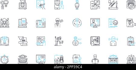 Cyber education linear icons set. Security, Technology, Online, Learning, Privacy, Cybersecurity, Internet line vector and concept signs. digital Stock Vector