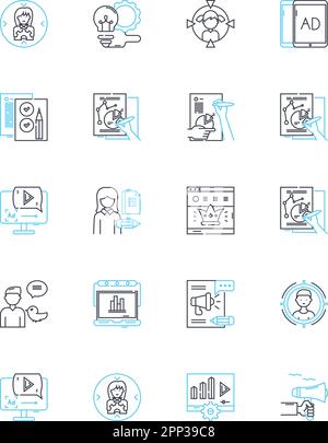 Sales administration linear icons set. forecasting, quotas, targets, pipeline, commissions, leads, territory line vector and concept signs. teams Stock Vector