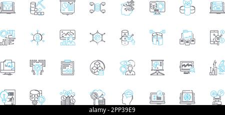 Hunt linear icons set. Scavenger, Predator, Prey, Tracker, Stalk, Pursuit, Search line vector and concept signs. Seek,Explore,Expedition outline Stock Vector