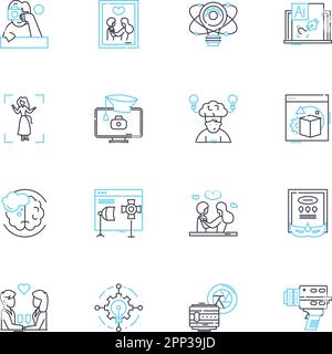 Web industry linear icons set. E-commerce, SEO, Hosting, Coding, Web design, HTML, CSS line vector and concept signs. JavaScript,CMS,Content outline Stock Vector