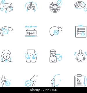 Malware prevention linear icons set. Firewall, Antivirus, Encryption, Patching, Detection, Sandbox, Phishing line vector and concept signs. Ransomware Stock Vector