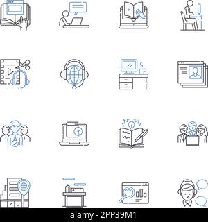 Internet-based economy line icons collection. E-commerce, Digital, Online, Marketplace, Cryptocurrency, Blockchain, Virtual vector and linear Stock Vector