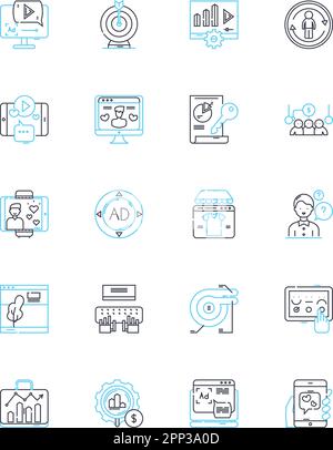 Internet advertising linear icons set. Advertisements, Marketing, Online, Pay-per-click, Banners, Popup, Affiliate line vector and concept signs Stock Vector
